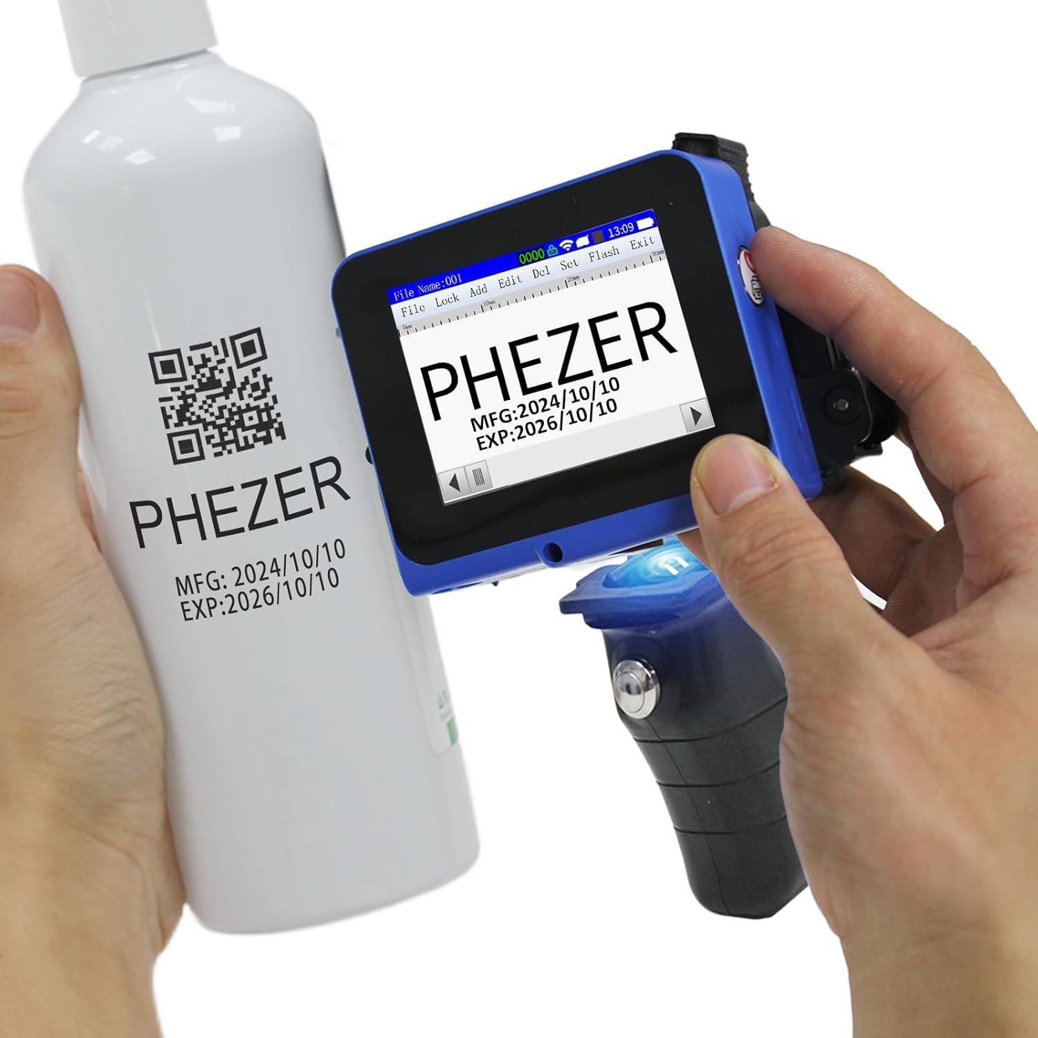 Phezer Mini Handheld Inkjet Printer PC11 for Flat and Curved Surface, with Touch Screen and Quick-Drying Ink Cartridge, Portable Pocket Marking Device for Label/Date/Barcode/Logo/Qrcode/Batch Number