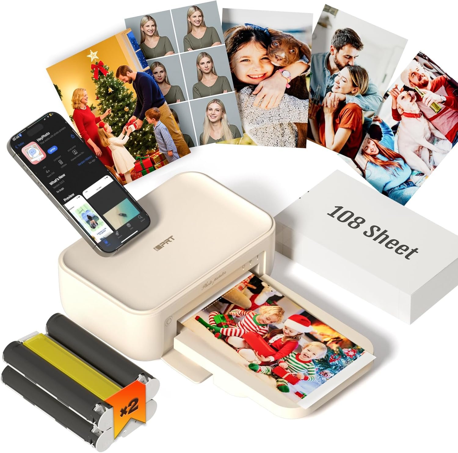 iDPRT 4x6 Photo Printer, CP4100 Photo Printer for iPhone & Android with 108 Sheets & 2 Cartridges, Wi-Fi Wireless Portable Picture Printer, Instant Print Photos, Dye Sublimation, Beige