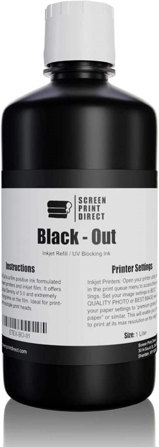 Screen Print Direct® UV Blocking Ink Refill (1 LTR) - Black Out Universal Inkjet Refill for Film Positives, High Opacity Ink for Waterproof Inkjet Film - Black Dye Ink Screen Printing Supplies