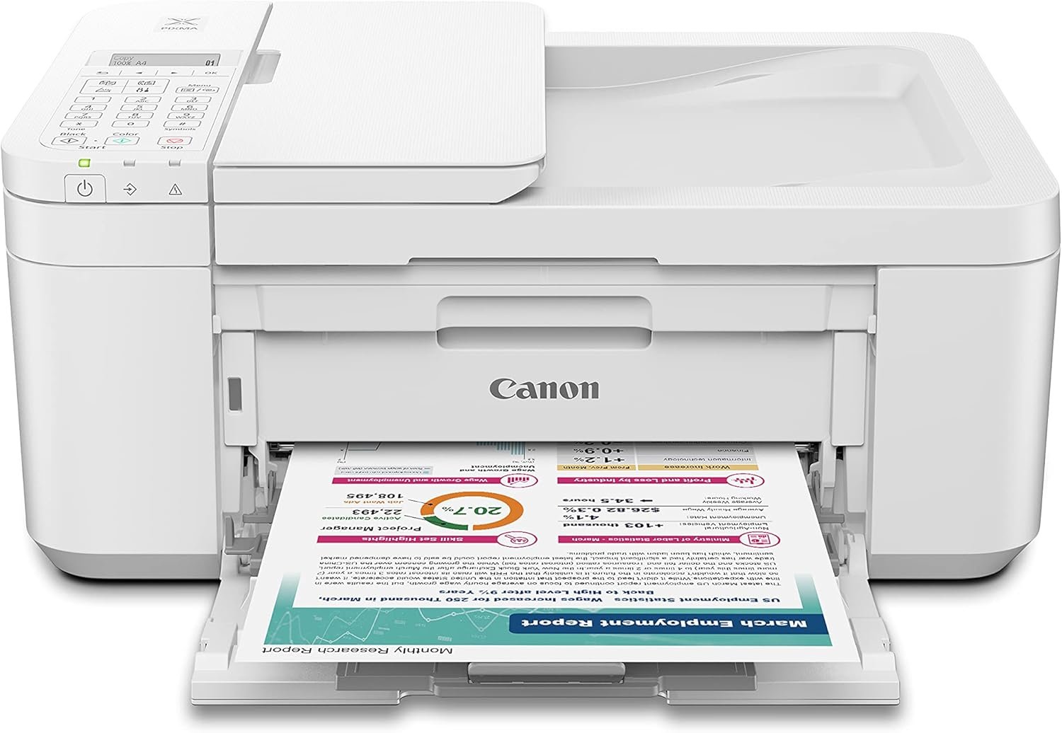 Canon PIXMA TR4720 All-in-One Wireless Printer Home use, with Auto Document Feeder, Mobile Printing and Built-in Fax, White