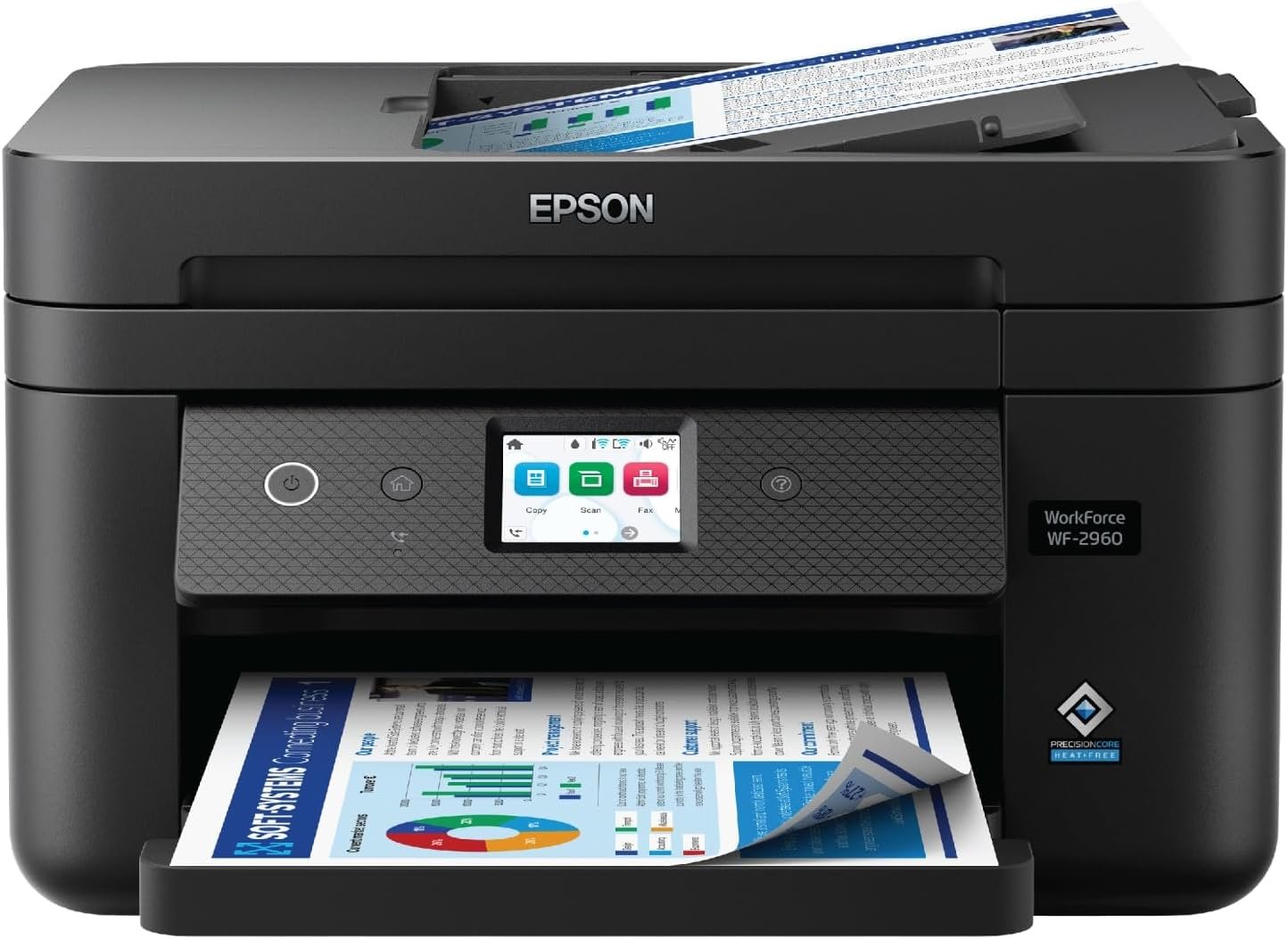 Epson Workforce WF-2960 Wireless All-in-One Printer with Scan, Copy, Fax, Auto Document Feeder, Automatic 2-Sided Printing, 2.4" Touchscreen Display, 150-Sheet Paper Tray and Ethernet,Black