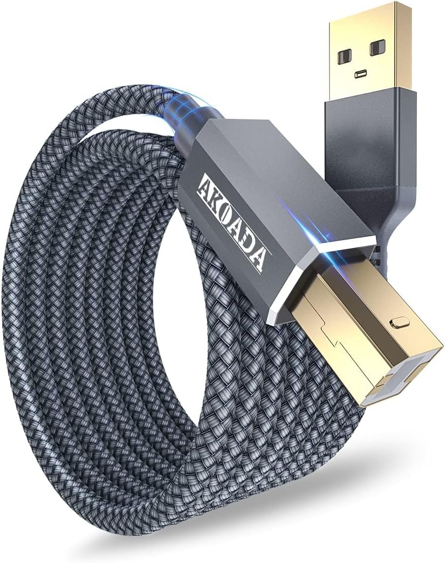 AkoaDa Printer Cable,USB A to B Cable 10ft USB 2.0 Printer Cord High Speed Scanner Cord Compatible with HP, Brother, Canon, Dell, Epson, Lexmark, Xerox, Samung and More