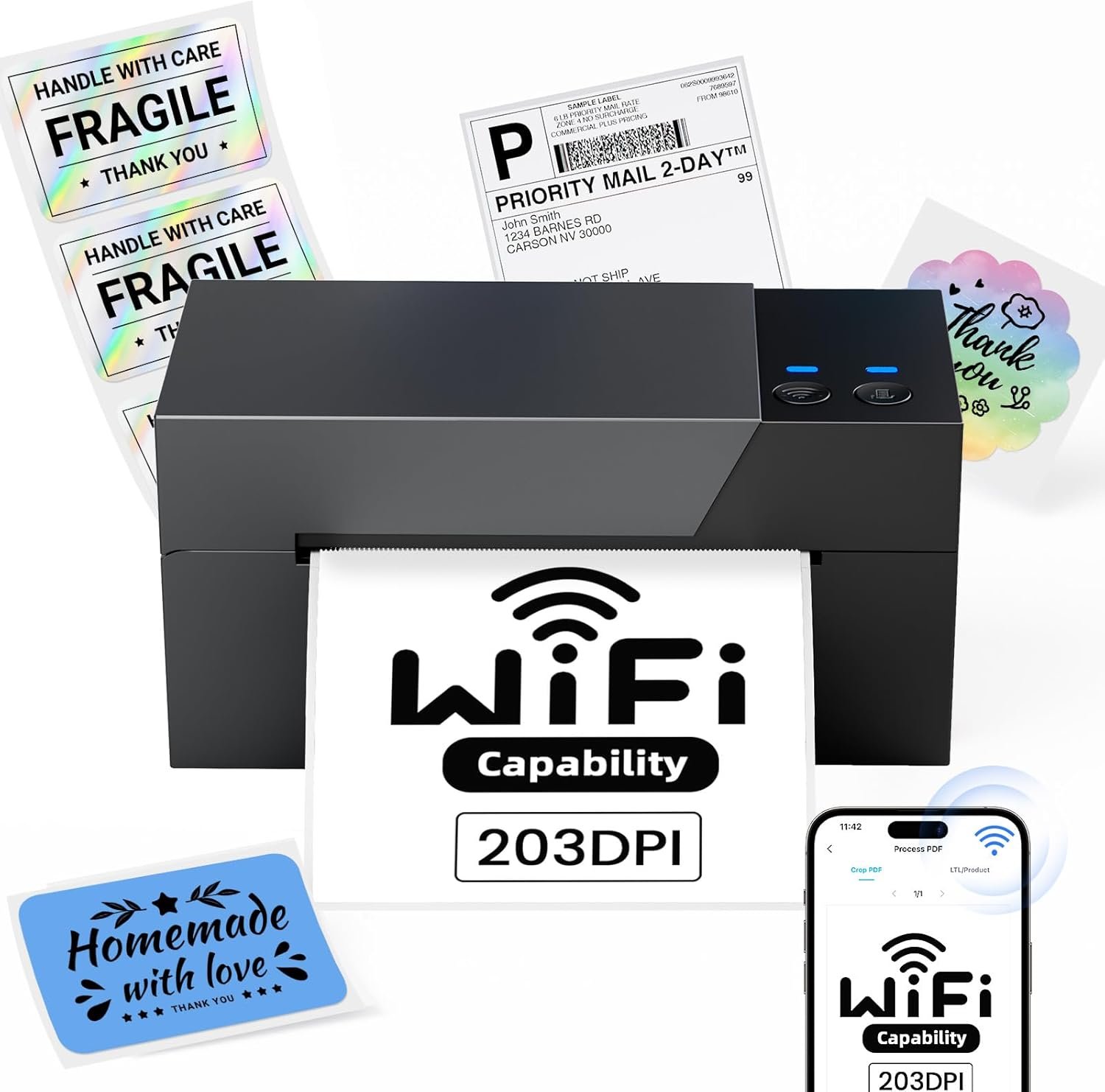 WiFi Shipping Label Printer 4x6 - Wireless Thermal Label Printer for Packages, Small Business, Office, Home, Compatible with Phone&PC,Widely Used for Ebay, USPS, Shopify, Amazon, Tiktok