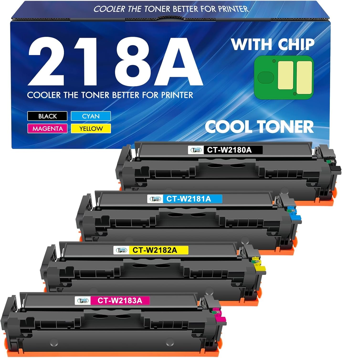 218A 218X Toner Cartridges 4 Pack 3301fdw with Chip Compatible Replacement for HP 218A 218X Color Laserjet Pro MFP 3301cdw 3201dw 3301sdw Printer High Yield Ink Set W2180A (Black Cyan Yellow Magenta)