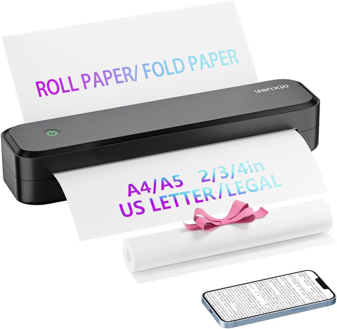 Portable Printer, Portable Printers Wireless for Travel, Inkless-Thermal-Small-Printer, Support A4&A5 & 8.5 x 11inch Thermal Papers, Support iOS, Android, Windows.