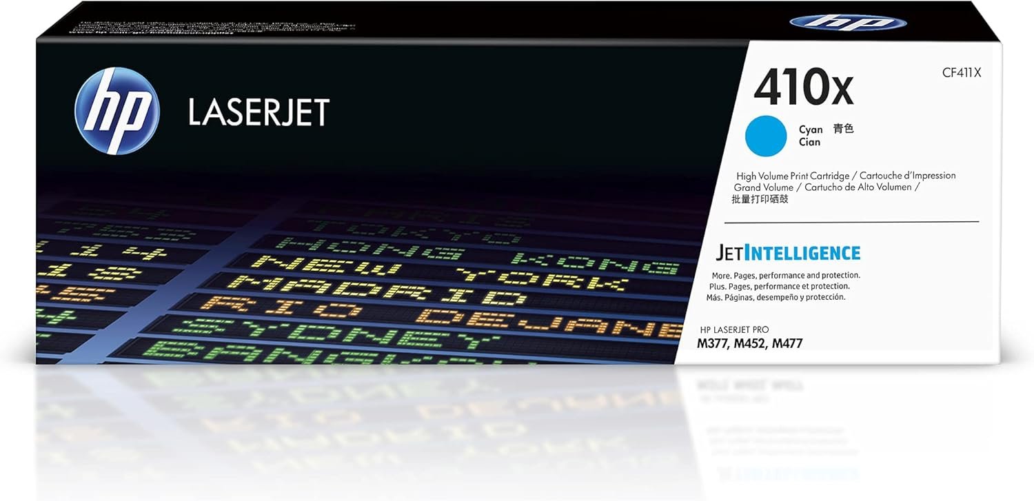 HP 410X Cyan High-Yield Toner Cartridge Printers | Works with Color LaserJet Pro M452 Series; Color LaserJet Pro MFP M377, M477 Series | CF411X