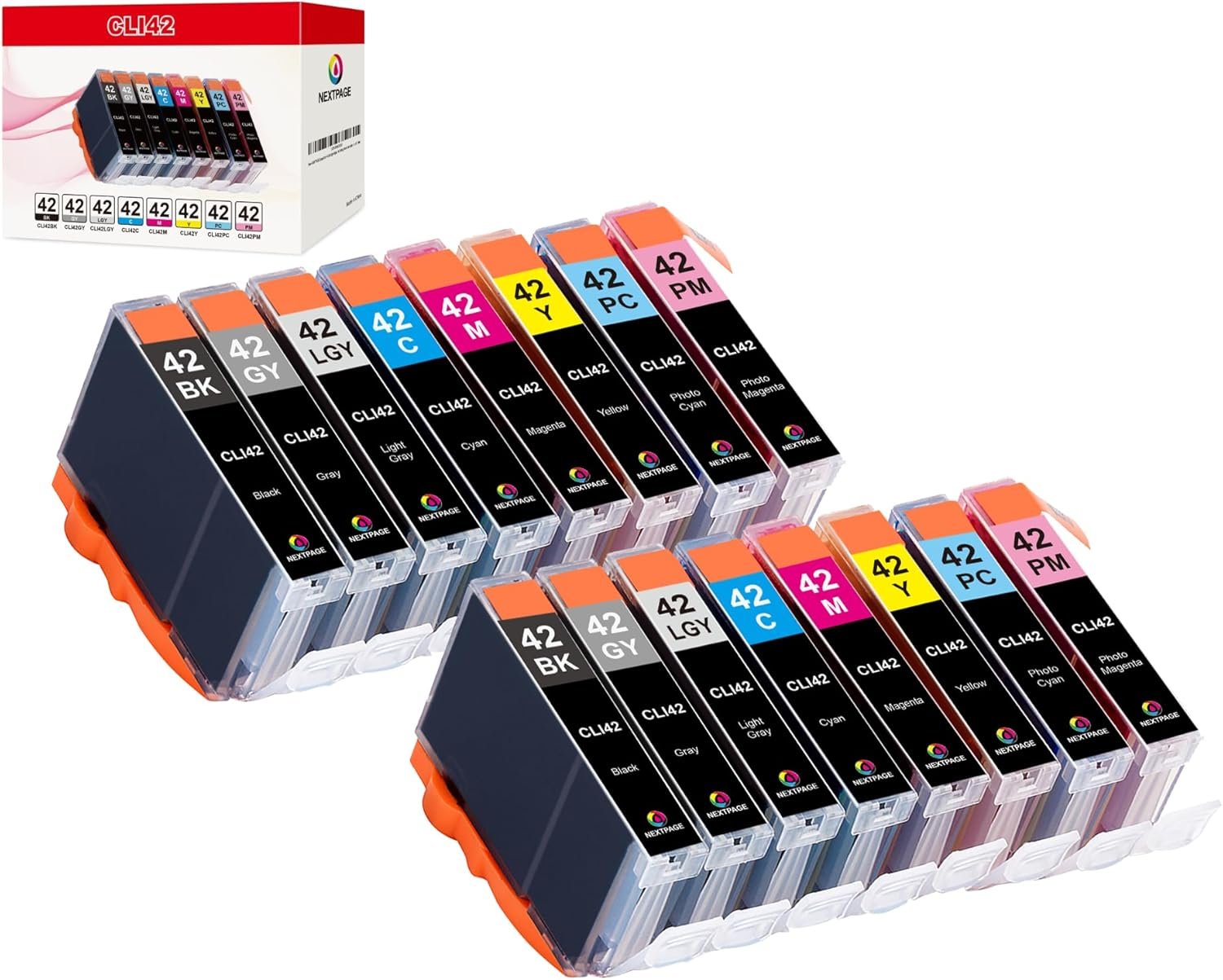 NEXTPAGE CLI 42 Ink cartridges Compatible Ink Cartridges Replacement for Canon CLI-42 CLI42 Use with Pro-100 Pro 100 Printer Professional Inkjet PIXMA PRO-100 Ink 8 Colors 2 Set 16 PCS