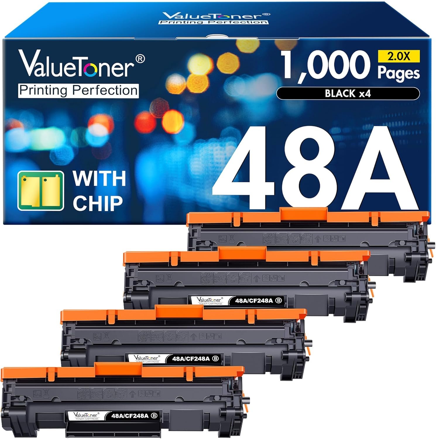 Valuetoner 48A Toner Cartridge HP Replacement for HP 48A Toner Cartridge Black CF248A 248A High Yield Work for Pro M15w M16a M15a M16w MFP M31w M30w M29w Laser Printer(Black, 4 Pack)
