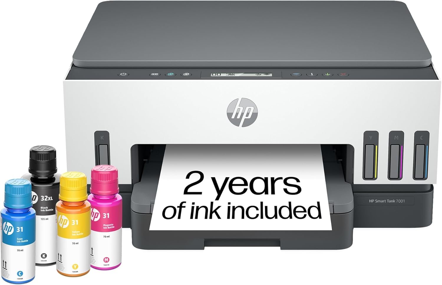 HP Smart Tank 7001 Wireless All-in-One Ink Tank Printer, Scanner, Copier with 2 Years of Ink Included, Best-for-Home Office, Cartridge-Free Refillable, AI-Enabled (28B49A)