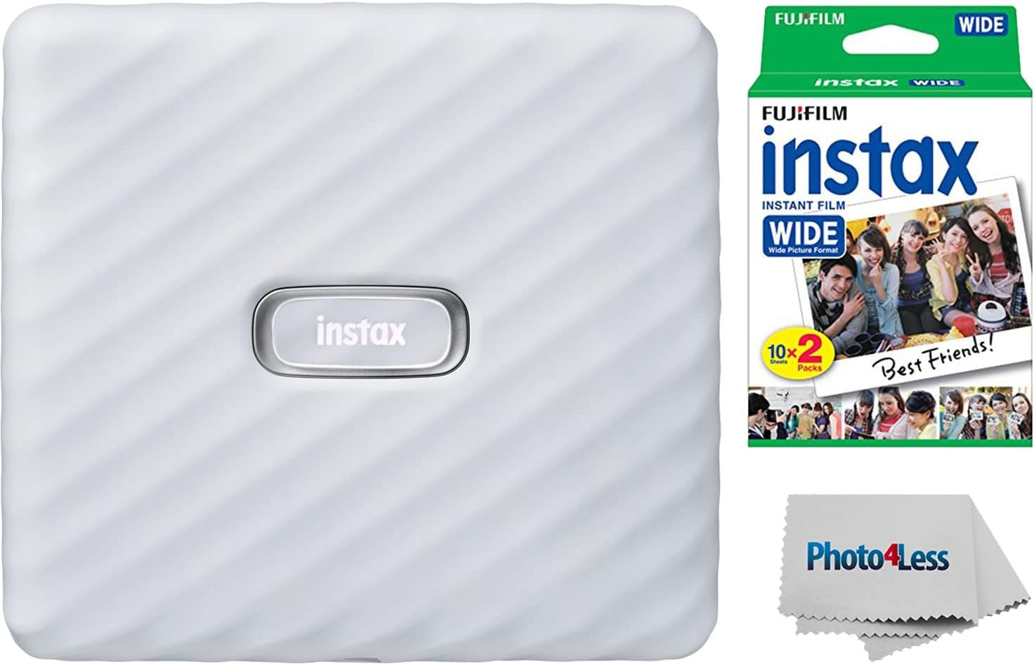 Fujifilm Instax Link Wide Printer Ash White + Twin Pack Film + Cloth