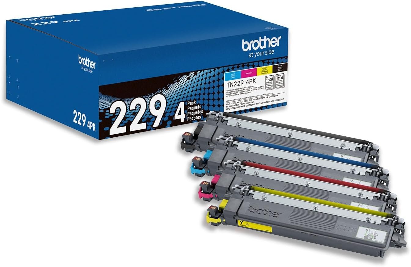Brother Genuine TN2294PK Standard Yield 4-Pack Printer Toner Cartridges - Black, Cyan, Magenta, Yellow Toner Multipack