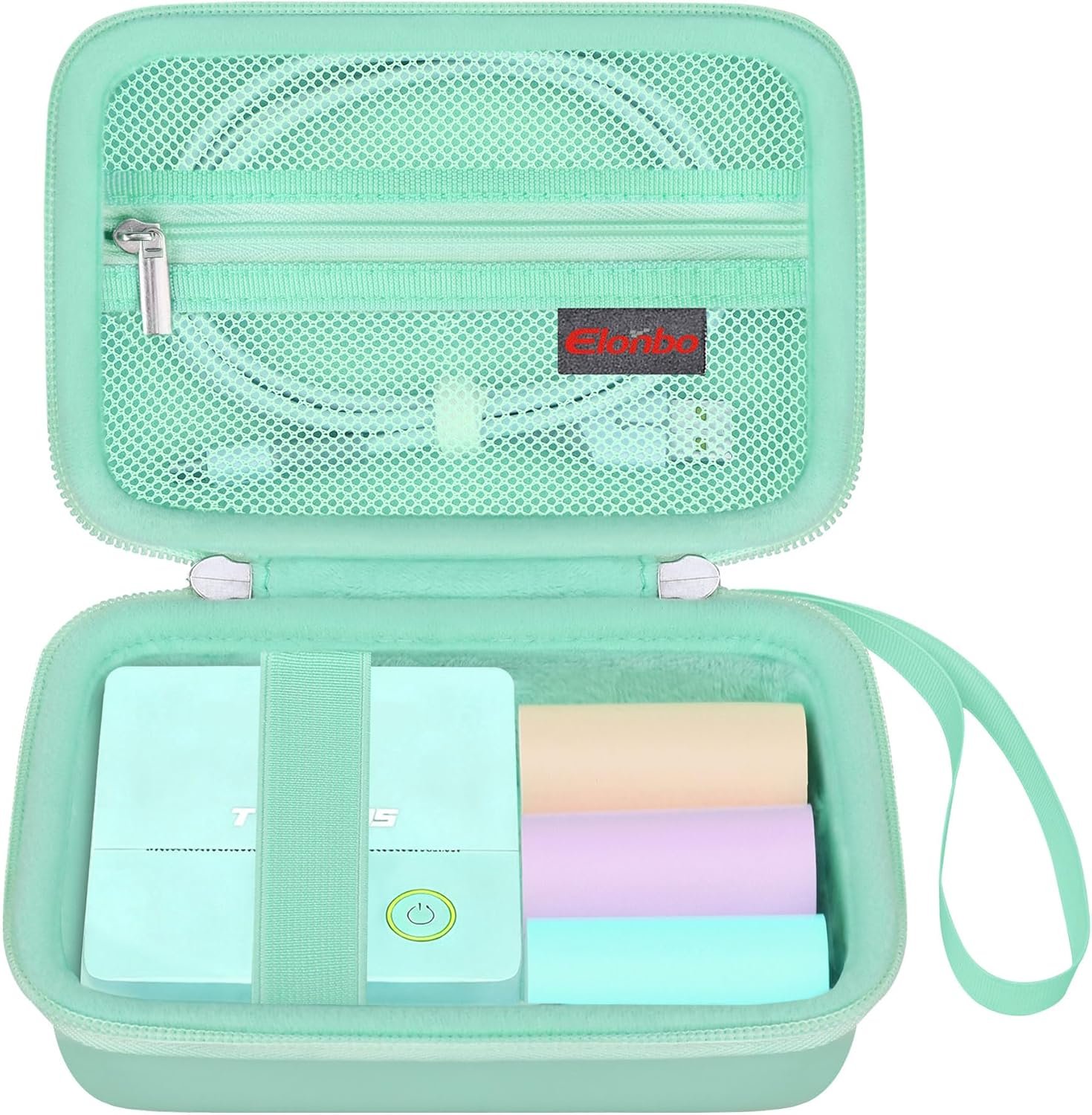 Elonbo Carrying Case for TYPONOS/ETIKEZ/Rotema/Vawense Sticker Printer, PM290 Portable Mini Printer, Inkless Bluetooth Label Maker Machine Travel Bag, Thermal Photo Printer Storage Holder, Green