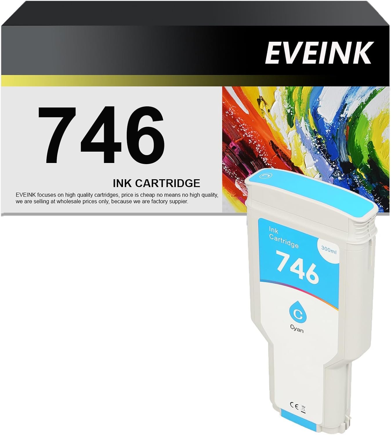 EVEINK 746 Cyan Ink Cartridge (P2V80A) Compatible for 746 Ink Cartridge for DesignJet 746 Z6 Z9+ Large Format Plotter Printer 300ML