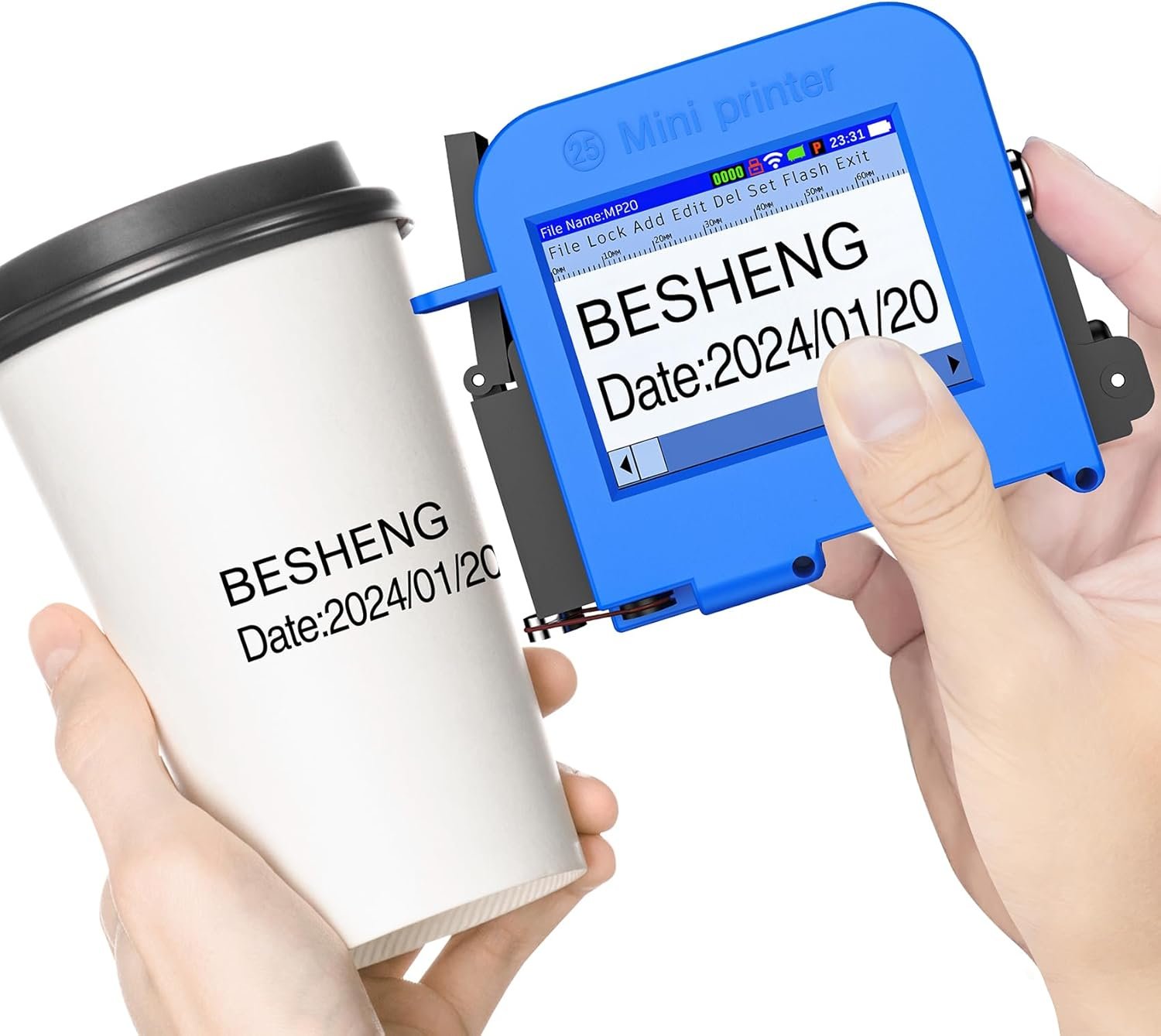 Mini Handheld Inkjet Printer, Handheld Printer Portable with 42ml Fast-Drying Solvent Ink Handheld Inkjet Printer Gun for Date/Batch/QRcode/Barcode Handheld Printer for Any Surface (MP20, 1inch)