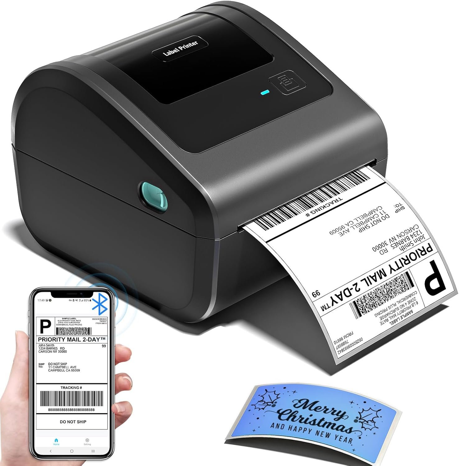 Bluetooth Shipping Label Printer 4x6, D450BT Thermal Label Printer, Thermal Printers for Small Business & Shipping Packages, Compatible with iPhone, Android, Windows, macOS, UPS, Tiktok