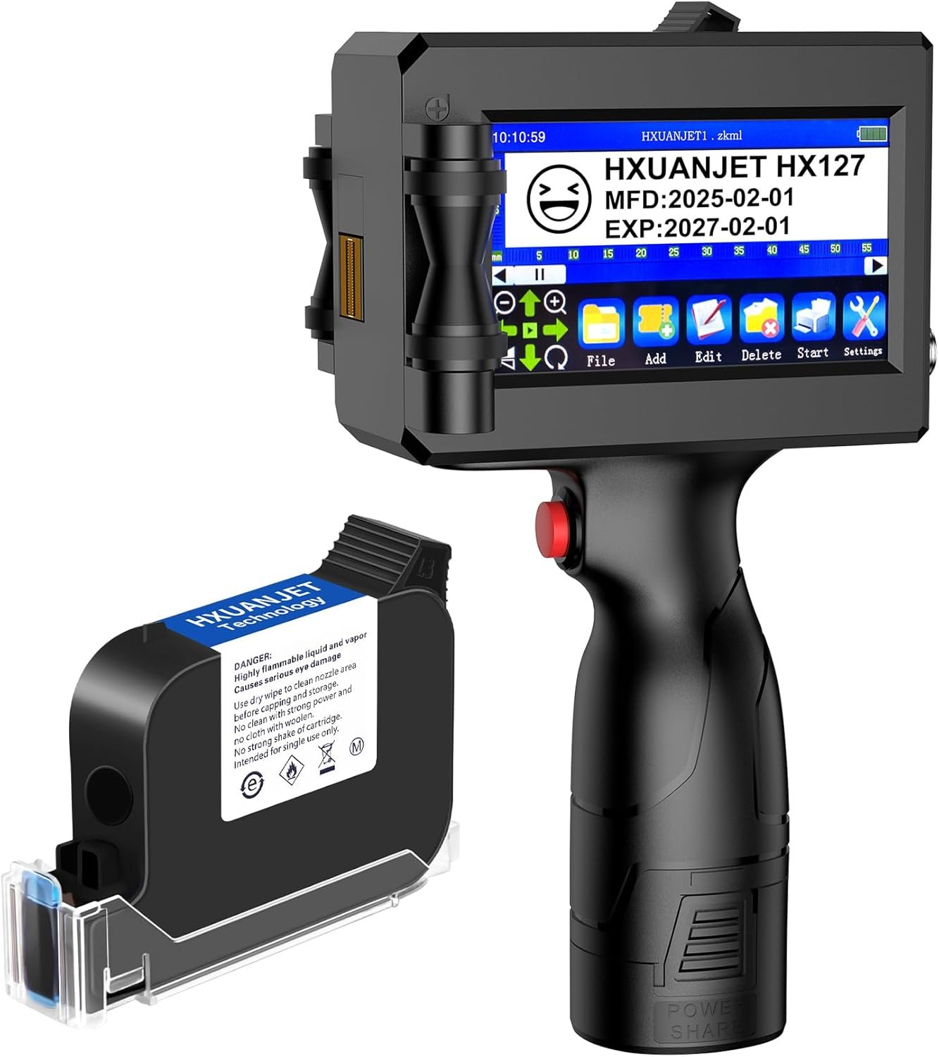 HX127 Handheld Inkjet Printer,Portable Handheld Printer Gun with 4.3 Inch Touch Screen Quick Drying Inkjet Coding Machine for Batch Number,Barcode,QR Code,Series Number,Logo ect