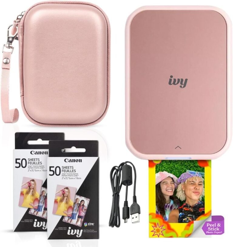 Canon Ivy 2 Mini Photo Printer (Blush Pink) – Bluetooth, Print from iOS & Android Devices, Bundle Incl. 110 Zink Sticky-Back Prints