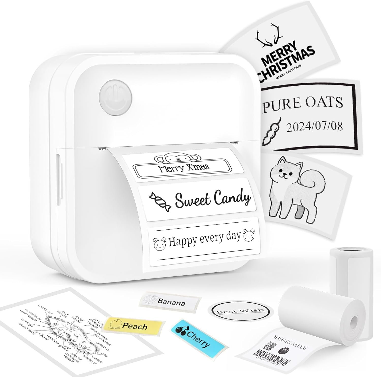 Label Maker Machine with Tape - Inkless Mini Bluetooth Label Printer with Multiple Templates, Wide Waterproof Labels, Portable Thermal Sticker Labeler for School Home Office Kitchen Organization