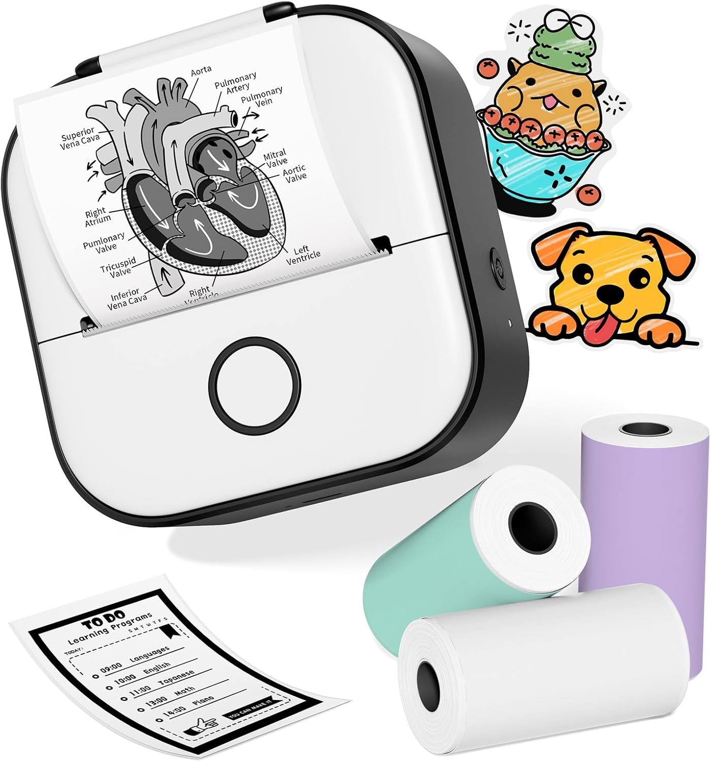 Print Pods Mini Sticker Printer - Mini Printer Sticker Maker T02, Sticker Maker Machine with 3-Roll Paper, Thermal Portable Sticky Note Maker for Journal, Photos, Notes, Diagrams