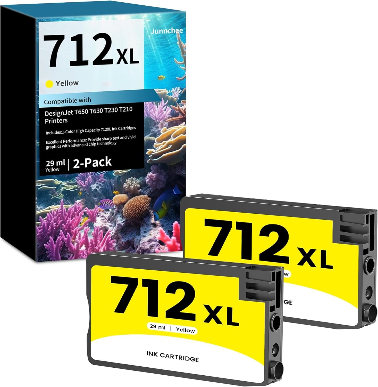 712XL 712 Yellow Ink Cartridge Replacement for HP 712 XL 712XL Yellow Ink Cartridge 3ED69A for DesignJet T650 T630 T230 T250 T210 & Studio Plotter Printer (2-Pack)