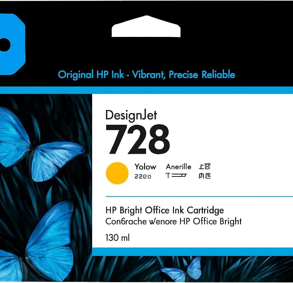 728 Yellow 130-ml Genuine Ink Cartridge (F9J65A) for DesignJet T830 MFP & T730 Large Format Plotter Printers