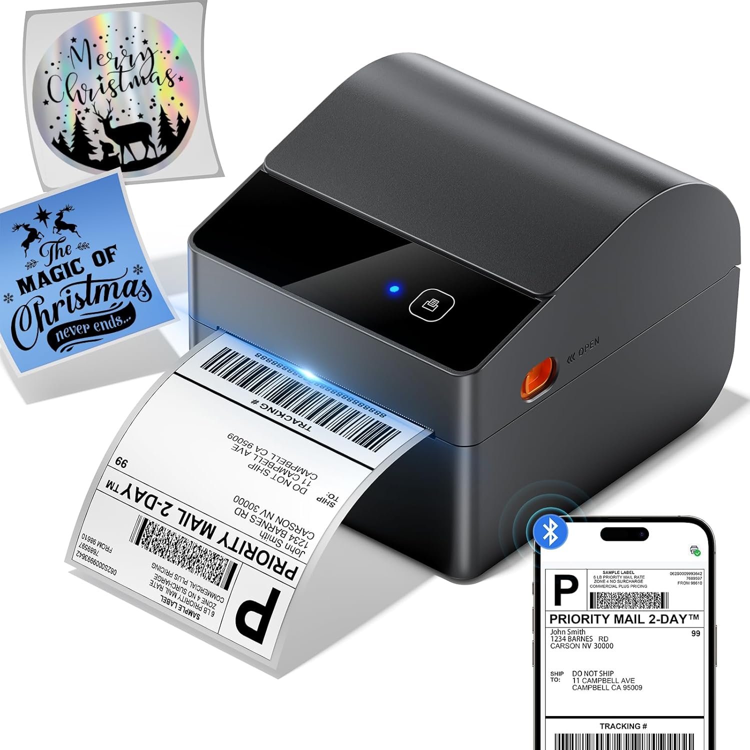 ASprink Bluetooth Shipping Label Printer 4x6, 2025 Upgraded Thermal Label Printer with Built-in Paper Bin, Thermal Printers for Small Business & Shipping Packages, Compatible with Amazon, Tiktok, USPS