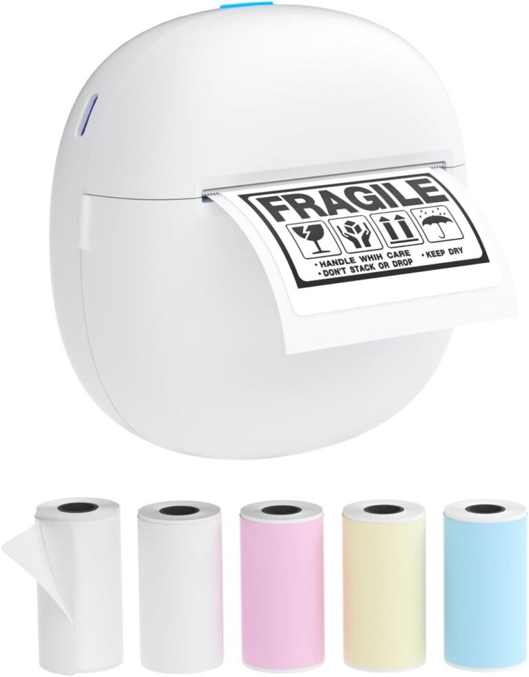 Sticker Printer, Mini Thermal Printer with 5 Rolls Paper for Home, School, and DIY Projects