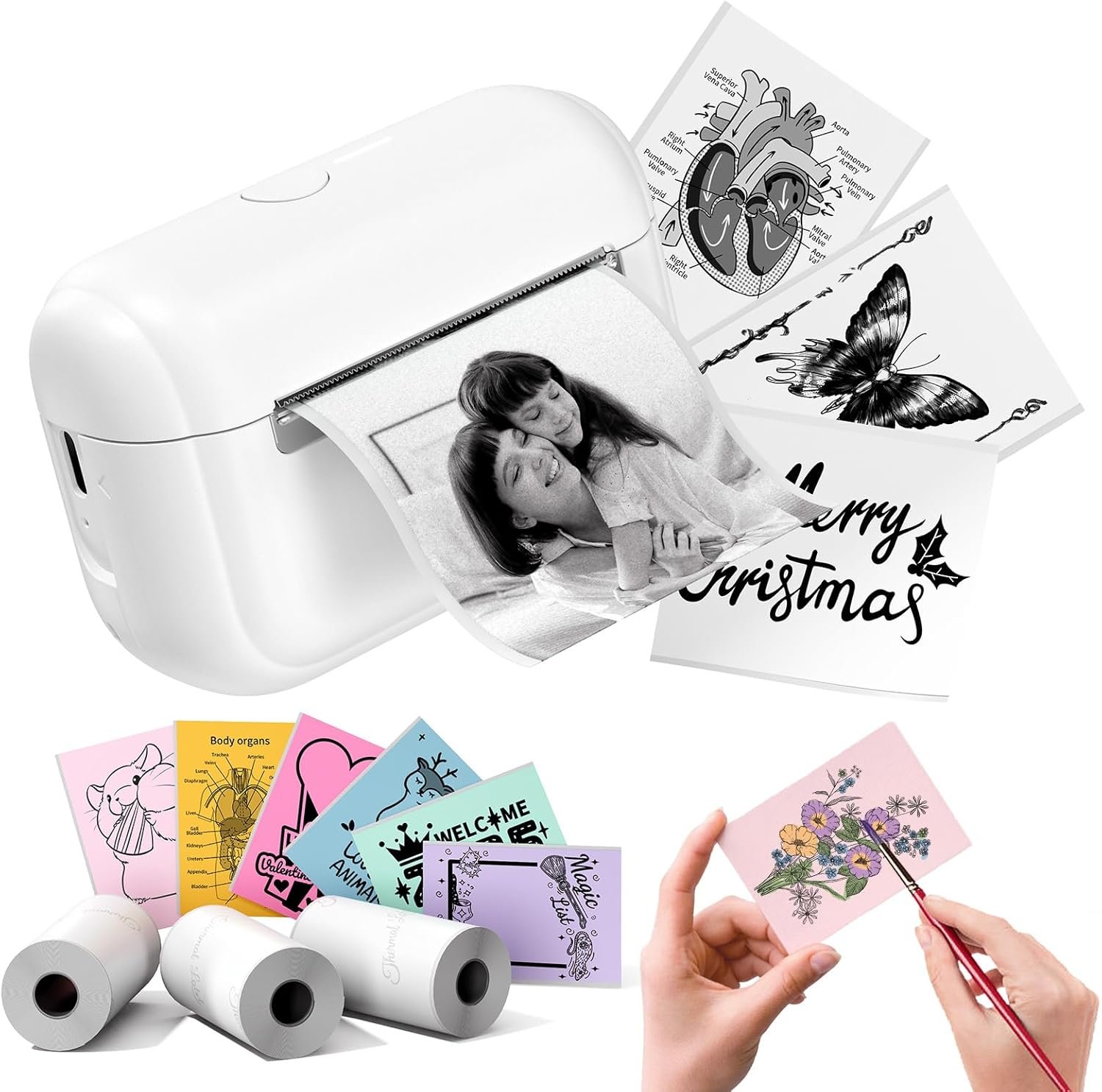 Memoking Sticker Printer - Portable Mini Printer Q02E, Pocket Impresora Portátil Inkless Print Pod Small Thermal Sticker Maker Receipt Printer, for Study Note, Diagrams, Scrapbook, Journal, Gift, DIY