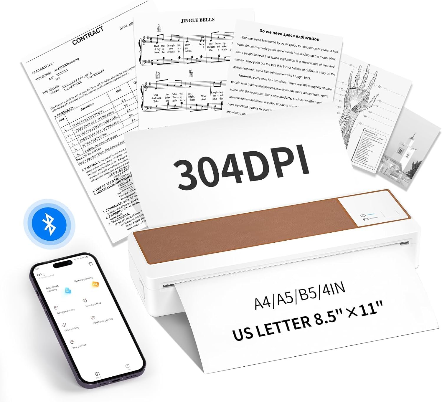 P83 Portable Printers Wireless for Travel, Portable Thermal Printer, Mobile Inkless Printer Compatible with Phone & Laptop, Supports 8.5 x 11 US Letter A4 Size for Car School Office Home Use