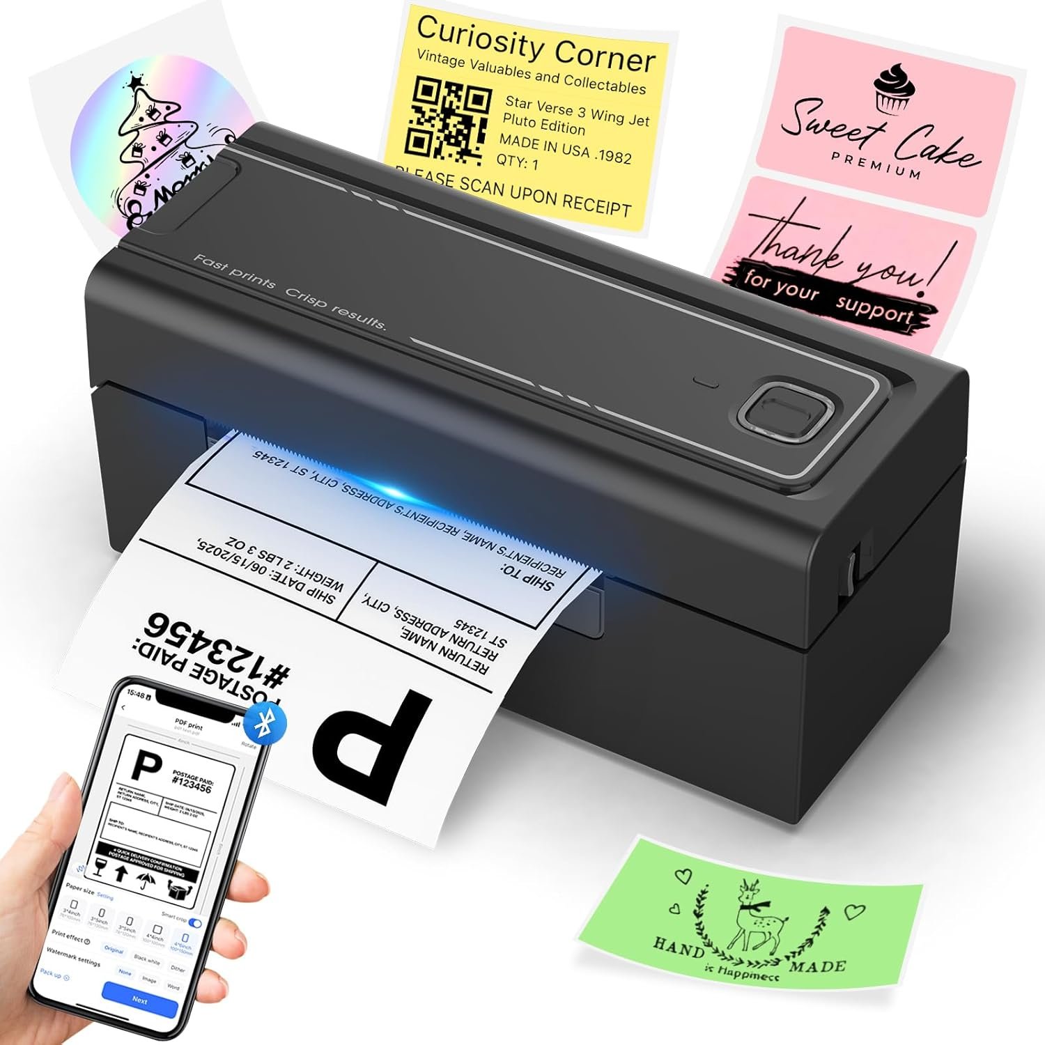 Bluetooth Thermal Label Printer, Wireless 4x6 Shipping Label Printer for Small Business & Shipping Packages, Support iPhone, Android, Windows, macOS, Work for Amazon, Ebay, Shopify, Etsy, USPS