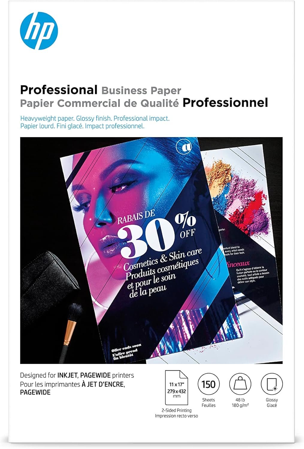 HP Professional Business Paper, Glossy, 11x17 in, 48 lb, 150 sheets, works with inkjet printers (CG932A)