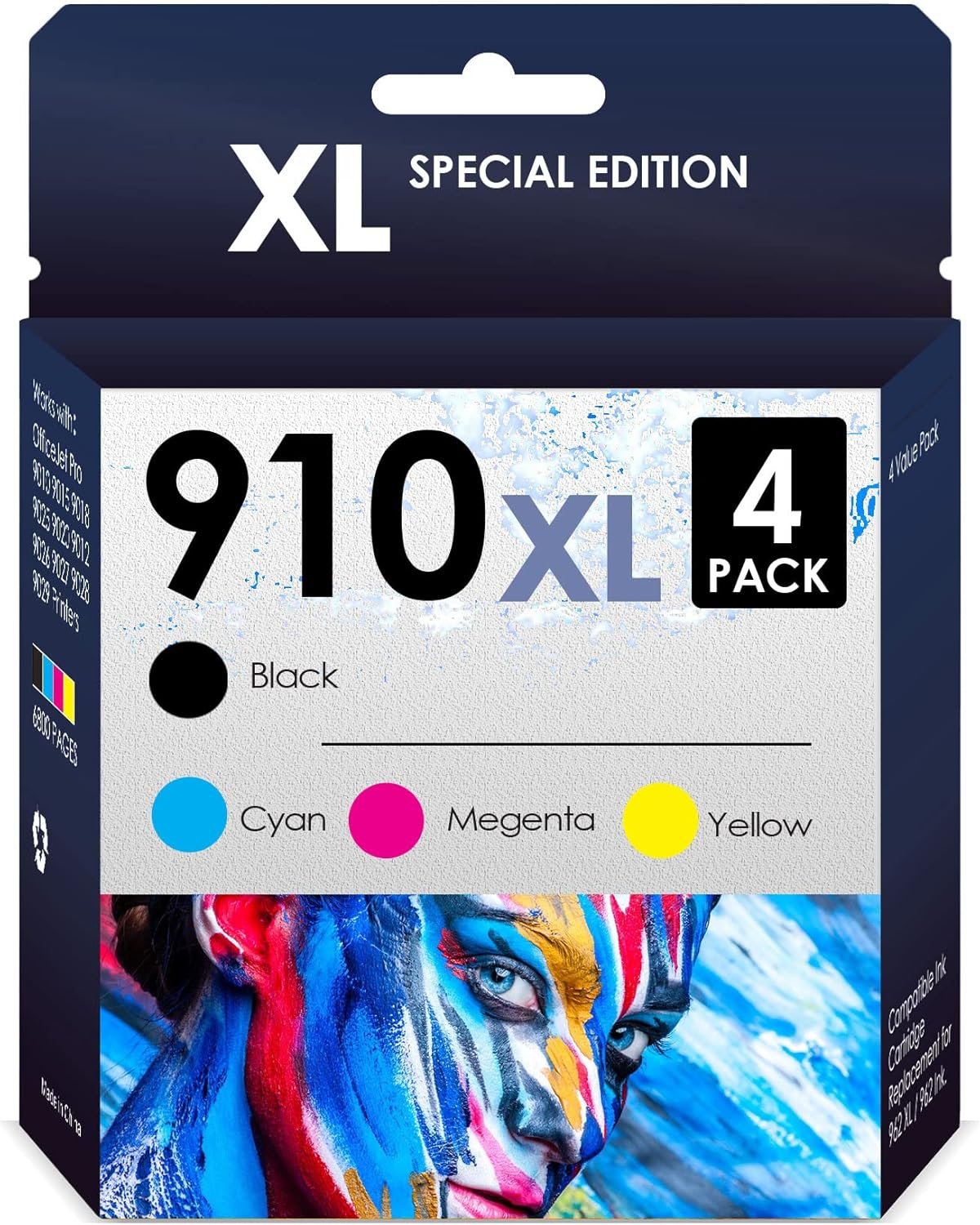 Compatible Ink Replacement for 910XL Cartridges. Works with HP OfficeJet Pro 8035e 8025e 8025 Inkjet Printer. 4 Pack Black, Cyan, Magenta, Yellow