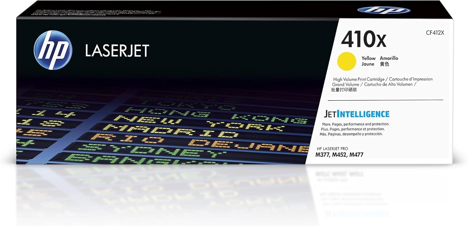 HP 410X Yellow High-Yield Toner Cartridge Printers | Works with Color LaserJet Pro M452 Series; Color LaserJet Pro MFP M377, M477 Series | CF412X