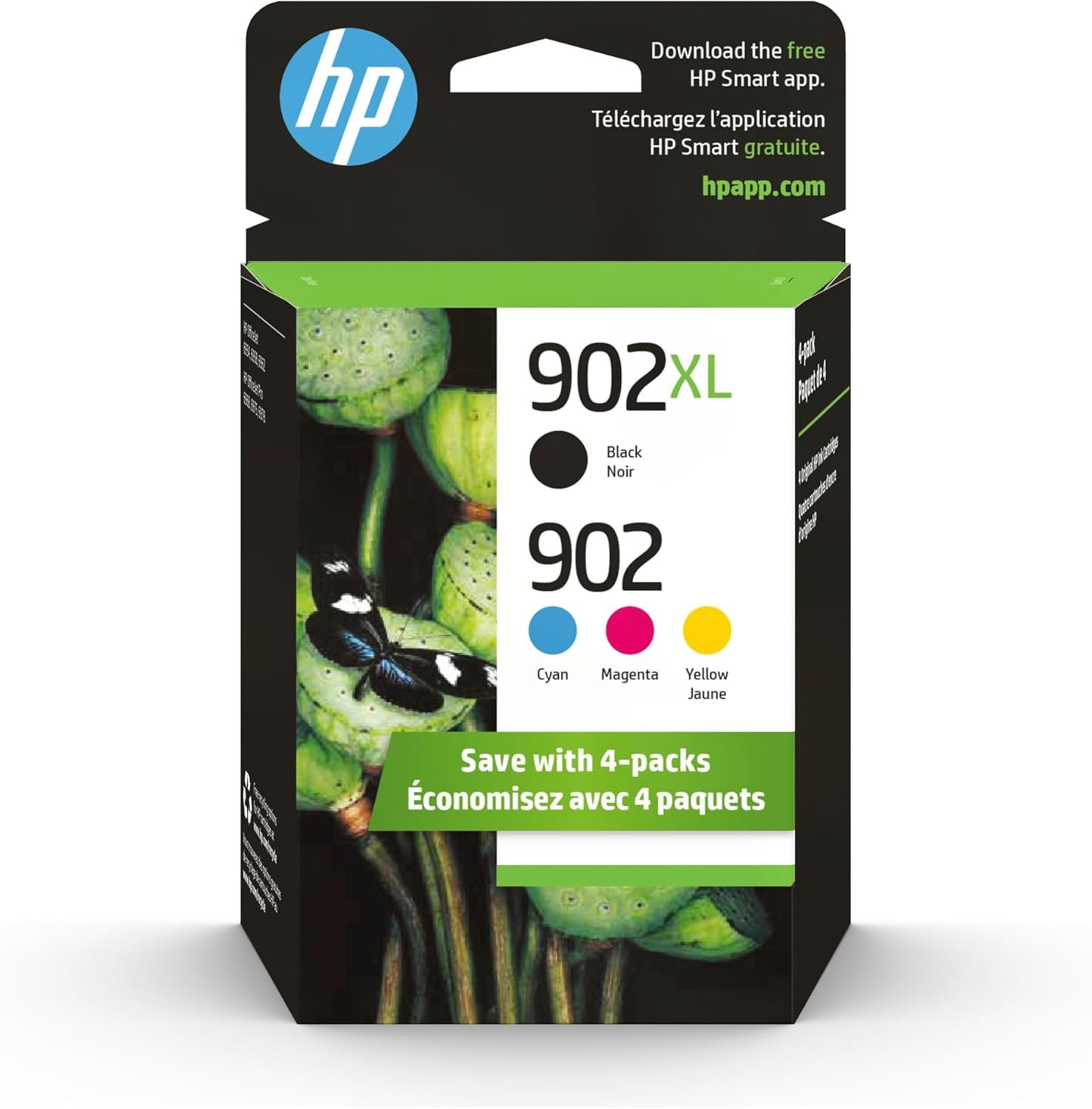 HP Original 902 Cyan, Magenta, Yellow / 902XL Black Ink Cartridges (4-Pack) | Works OfficeJet 6950, 6960 Series OfficeJet Pro 6960, 6970 Series | Eligible for Instant Ink | T0A39AN