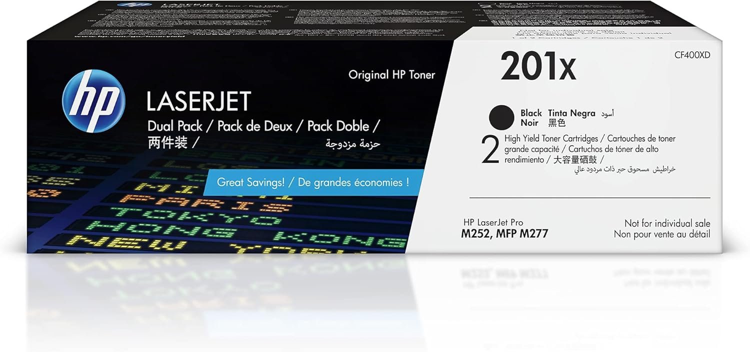 HP 201X Black High-Yield Toner Cartridge Printers (2-Pack) | Works with Color LaserJet Pro M252; Color LaserJet Pro MFP M277 Series | CF400XD