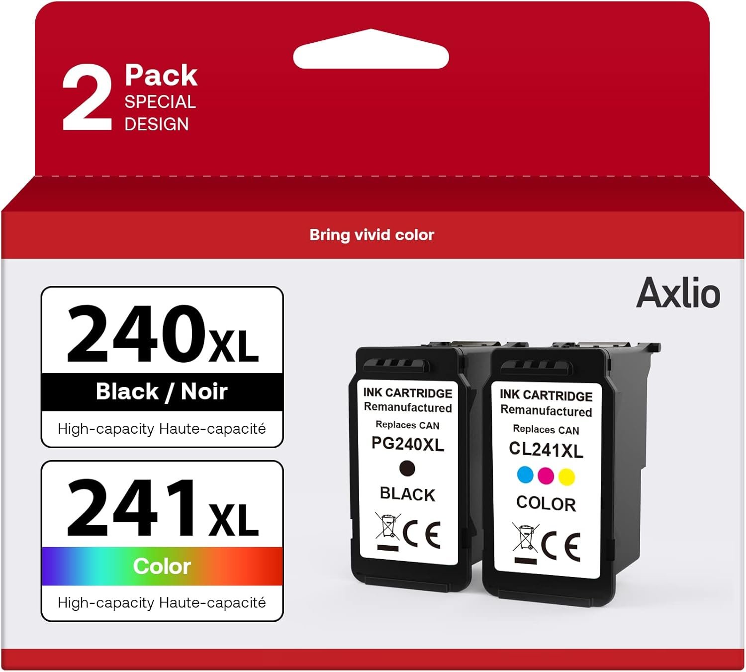 PG-240XL/CL-241XL Compatible Ink Cartridges Replacement for Canon 240 241, 240XL 241XL Combo Pack Use to Canon MG3620 TS5120 MG3520 MG2120 MX452 MX512 MX532 Printer (2 Pack)