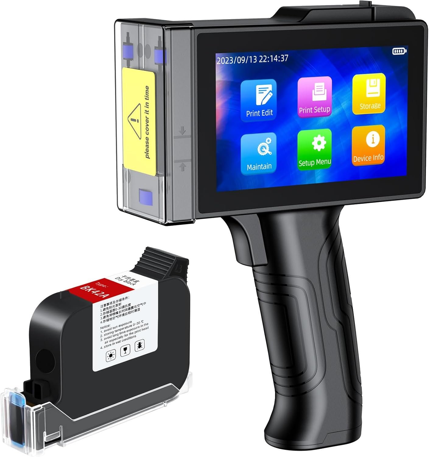 TIJ800 Handheld Inkjet Printer with 5 Inch LED Touch Screen Quick-Drying Portable Handheld Printer for Text/QR Code/Barcode/Logo/Date/Batch Number/Variable Data etc.