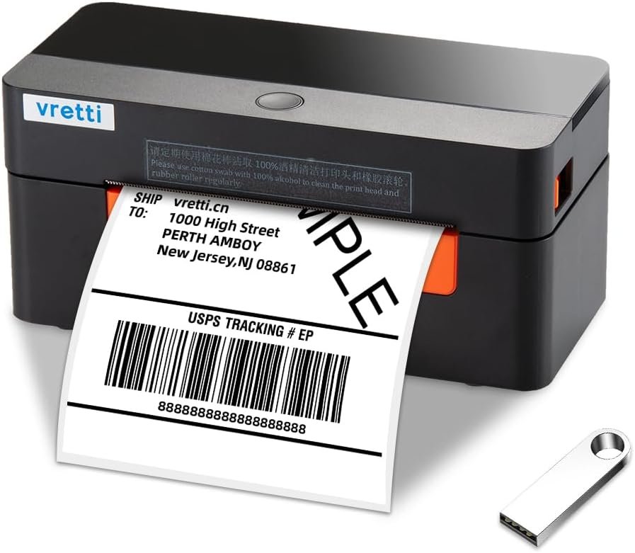 vretti Thermal Shipping Label Printer - 4x6 Desktop Barcode USB for Small Business & Packages - Compatible with Mac Windows Linux Chrome OS UPS USPS