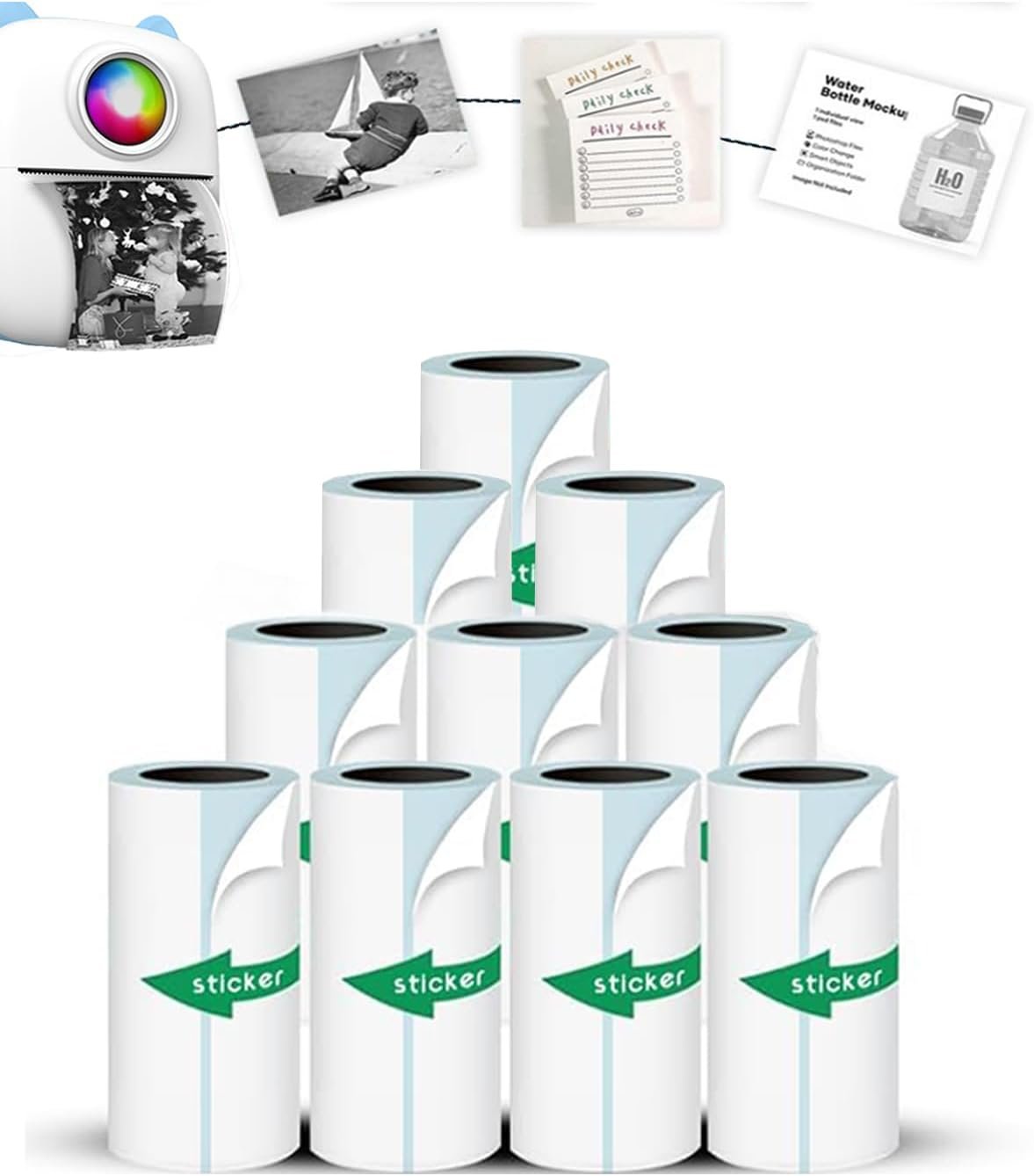 Mini Printer Sticker Paper, 10 Rolls Thermal Printer Stickers Paper 57 X 25mm, Printable Sticker Papers for Mini Print Papers and Most Instant Print Cameras