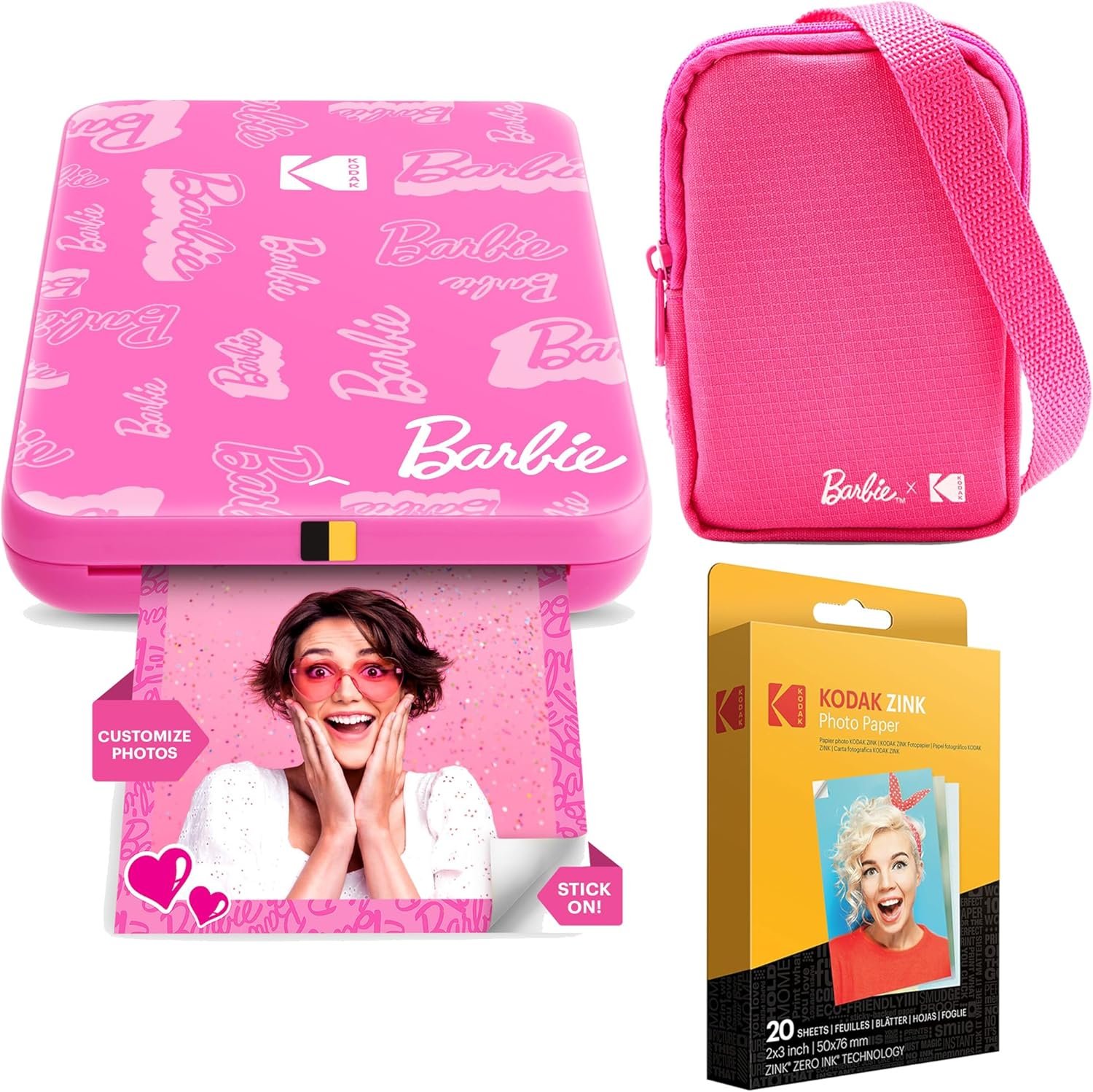 Kodak x Barbie Step Slim Wireless Instant Portable Photo Mobile Printer Barbie Starter Bundle (Signature Style)+ Barbie Deluxe Camera Case + Zink Paper (20 Sheets)
