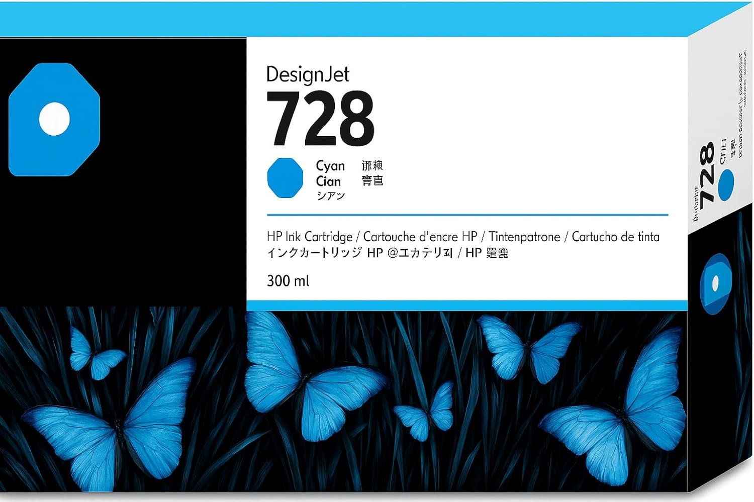 728 Cyan 300-ml Genuine Ink Cartridge (F9K17A) for DesignJet T830 MFP & T730 Large Format Plotter Printers