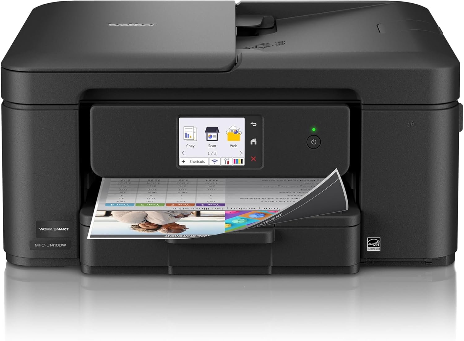 Brother Work Smart 1410 Wireless Color Inkjet All-in-One Printer with 2.7” Color Touchscreen and Automatic Duplex Printing | Includes Refresh Subscription Trial(1) (MFC-J1410DW)