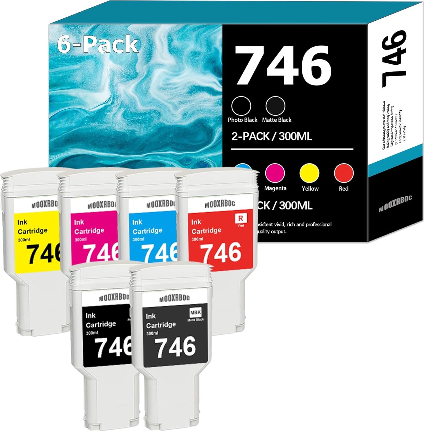 746 Ink Cartridges High Yield 300-ml Replacement for HP 746 Ink Z6 & Z9+ Large Format Plotter Printer (6-Pack, Photo Black/Matte Black/Chromatic Red/Cyan/Magenta/Yellow)